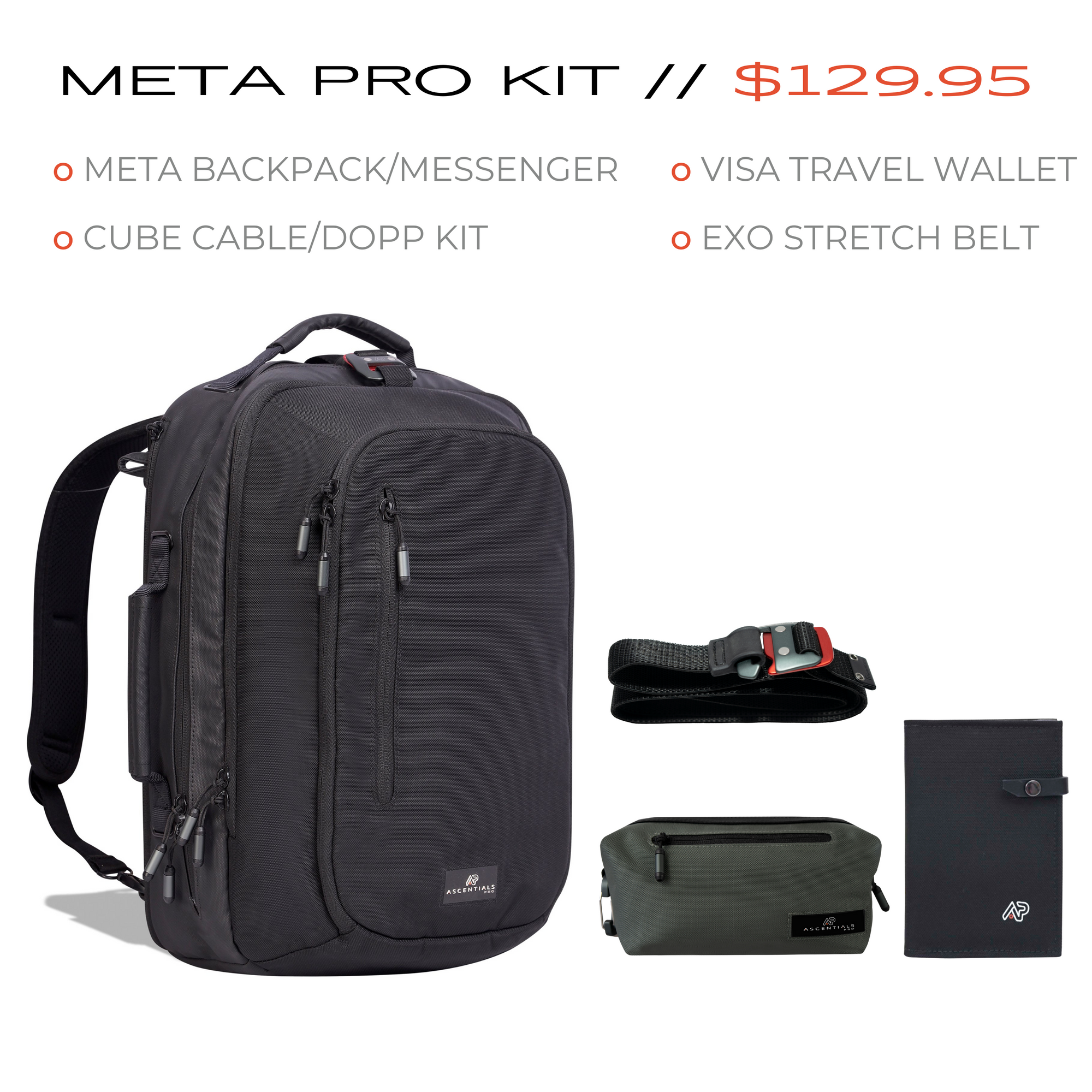 basecamp ascent laptop backpack Ascentials Pro Meta Carbon 15" Laptop Backpack Bundle With Toiletry Bag, Belt, Visa Holder For Men